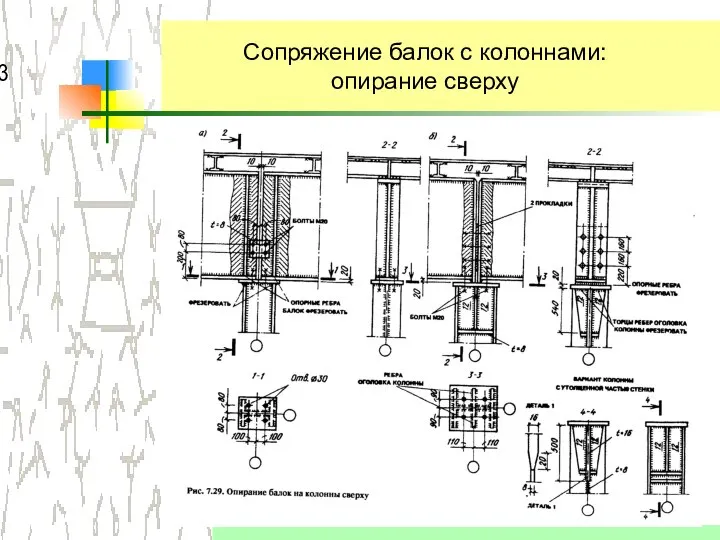 Сопряжение балок с колоннами: опирание сверху