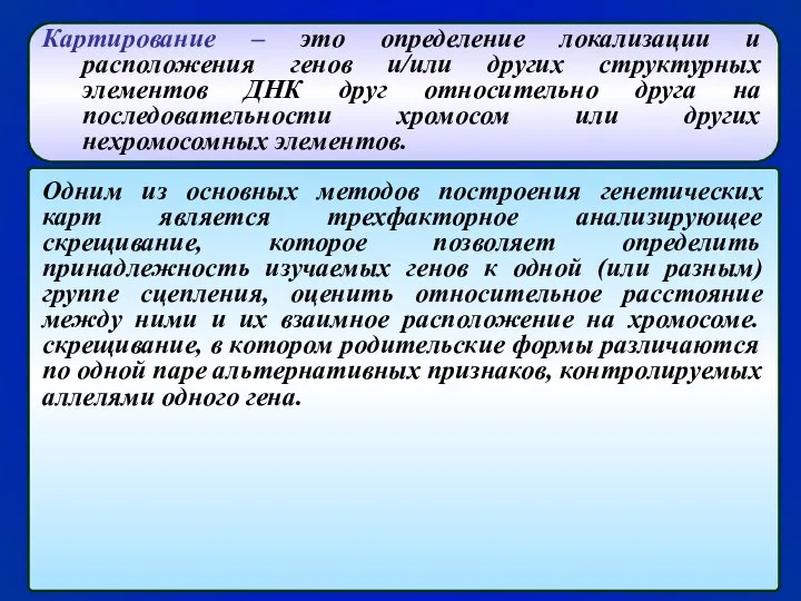 Картирование – это определение локализации и расположения генов и/или других структурных