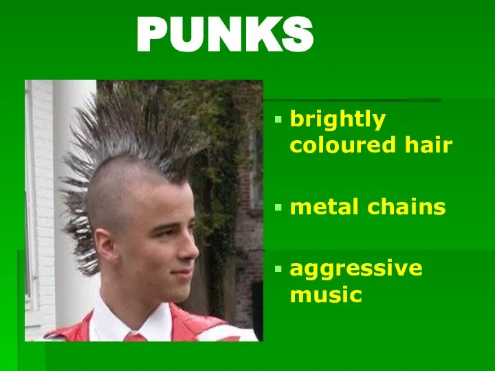 PUNKS brightly coloured hair metal chains aggressive music