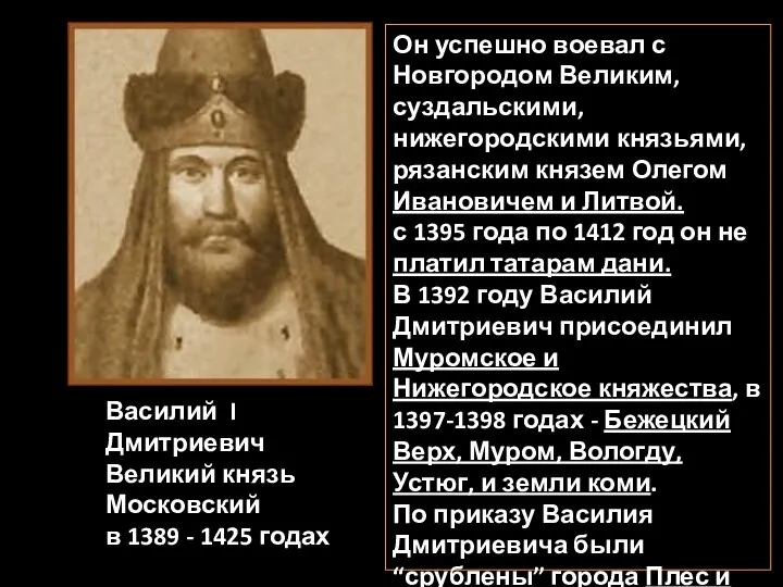 Василий I Дмитриевич Великий князь Московский в 1389 - 1425 годах