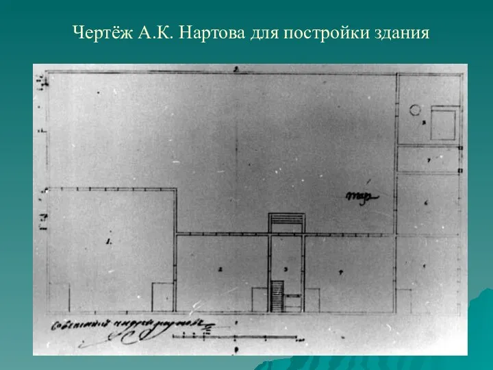 Чертёж А.К. Нартова для постройки здания