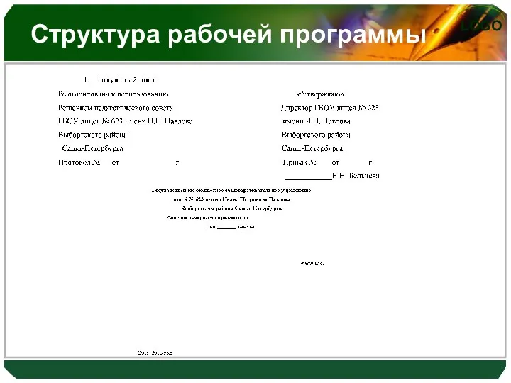 Структура рабочей программы