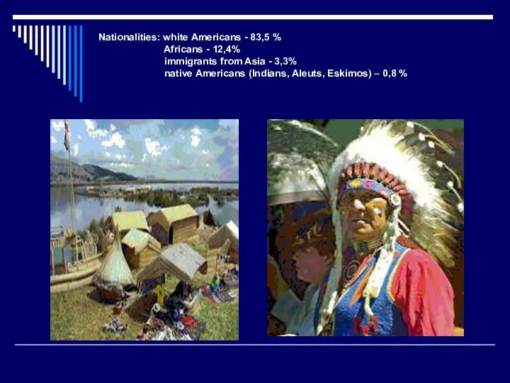 Nationalities: white Americans - 83,5 % Africans - 12,4% immigrants from