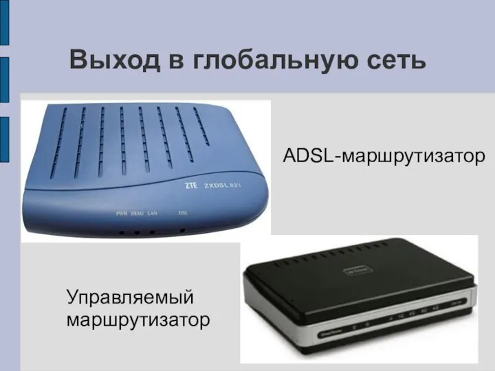 Выход в глобальную сеть ADSL-маршрутизатор Управляемый маршрутизатор