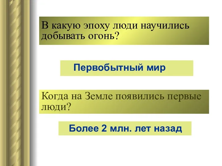 В какую эпоху люди научились добывать огонь? Первобытный мир Когда на