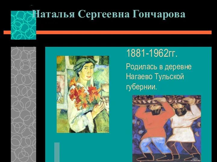 Наталья Сергеевна Гончарова 1881-1962гг. Родилась в деревне Нагаево Тульской губернии.