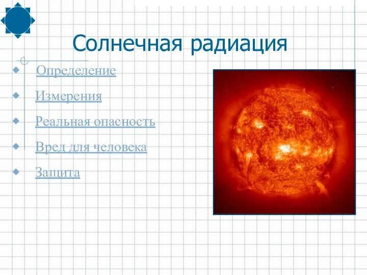 Определение Измерения Реальная опасность Вред для человека Защита Солнечная радиация