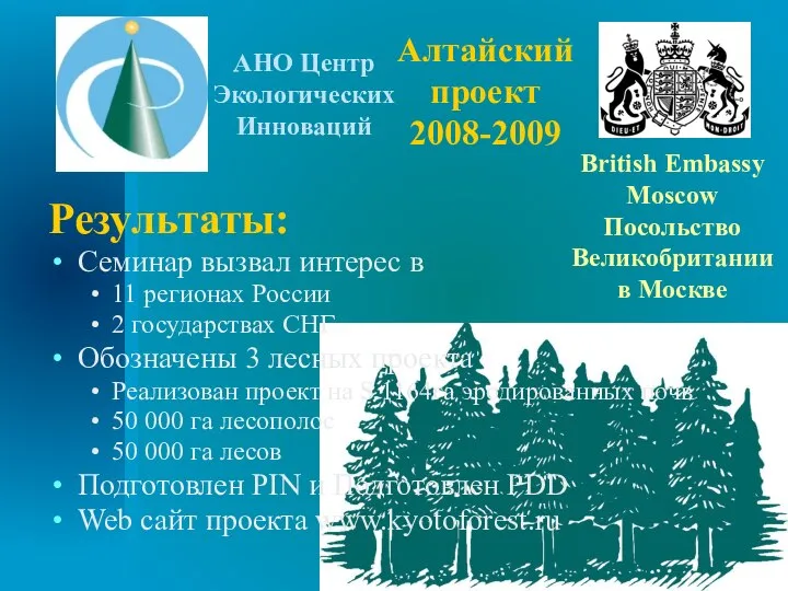 Алтайский проект 2008-2009 Результаты: Семинар вызвал интерес в 11 регионах России