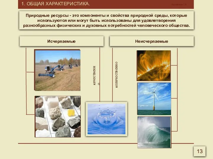 1. ОБЩАЯ ХАРАКТЕРИСТИКА. Калмыков Г.А. 13 Природные ресурсы - это компоненты