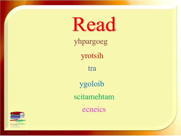 Read yrotsih scitamehtam ygoloib ecneics yhpargoeg tra