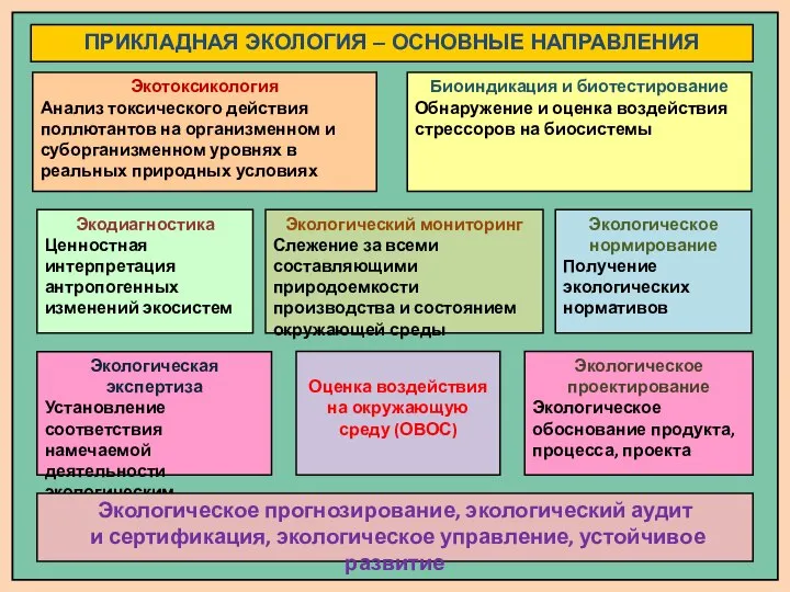 Рис. 1. Подразделения современной экологии Экологический мониторинг Слежение за всеми составляющими