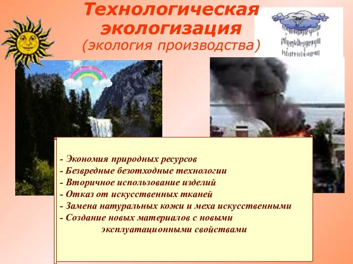 Технологическая экологизация (экология производства) - Экономия природных ресурсов - Безвредные безотходные