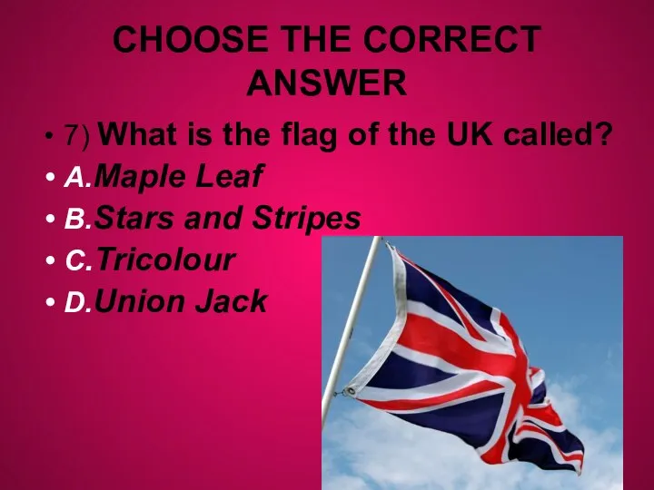 CHOOSE THE CORRECT ANSWER 7) What is the flag of the