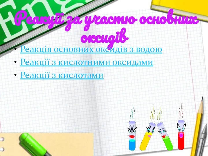 Реакції за участю основних оксидів Реакція основних оксидів з водою Реакції