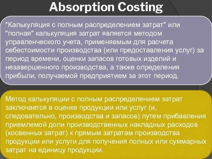 Absorption Costing "Калькуляция с полным распределением затрат" или "полная" калькуляция затрат