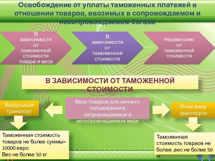 Освобождение от уплаты таможенных платежей в отношении товаров, ввозимых в сопровождаемом