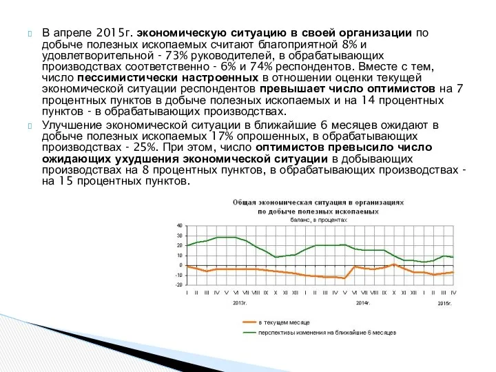 В апреле 2015г. экономическую ситуацию в своей организации по добыче полезных