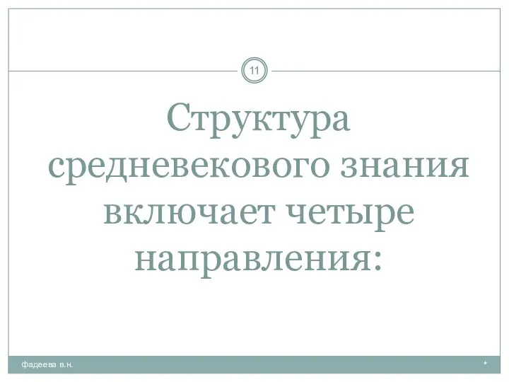 Структура средневекового знания включает четыре направления: * фадеева в.н.