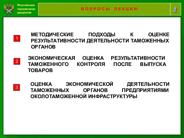 Российская таможенная академия 2 В О П Р О С Ы