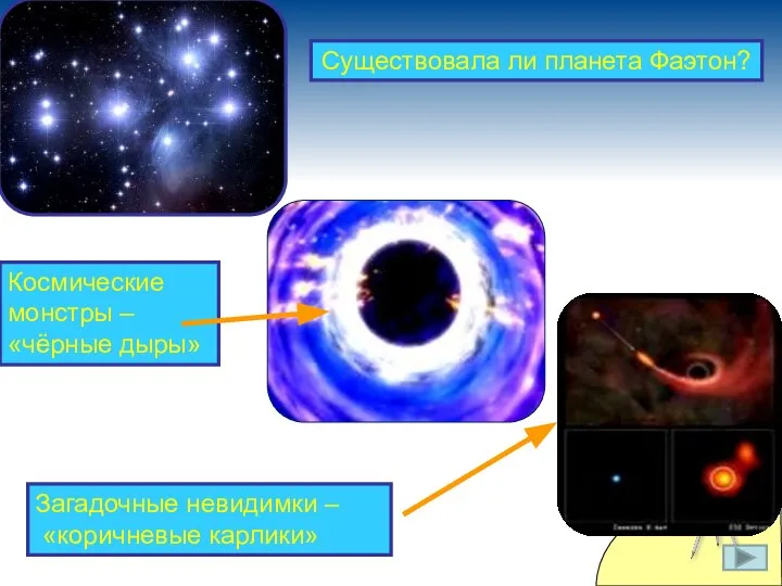 Существовала ли планета Фаэтон? Космические монстры – «чёрные дыры» Загадочные невидимки – «коричневые карлики»