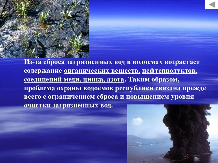 Из-за сброса загрязненных вод в водоемах возрастает содержание органических веществ, нефтепродуктов,