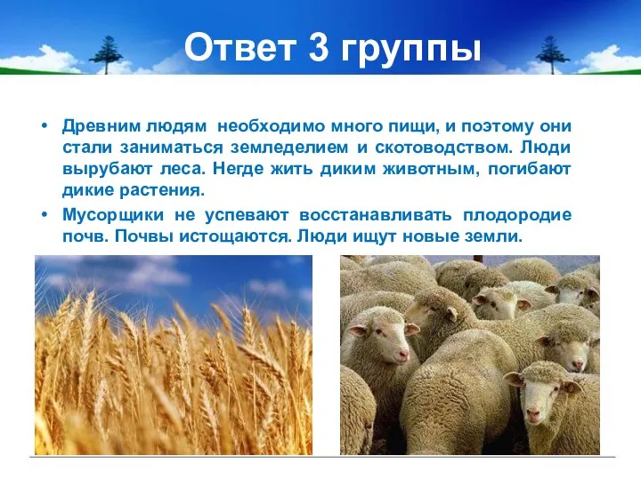 Ответ 3 группы Древним людям необходимо много пищи, и поэтому они