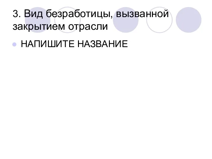 3. Вид безработицы, вызванной закрытием отрасли НАПИШИТЕ НАЗВАНИЕ