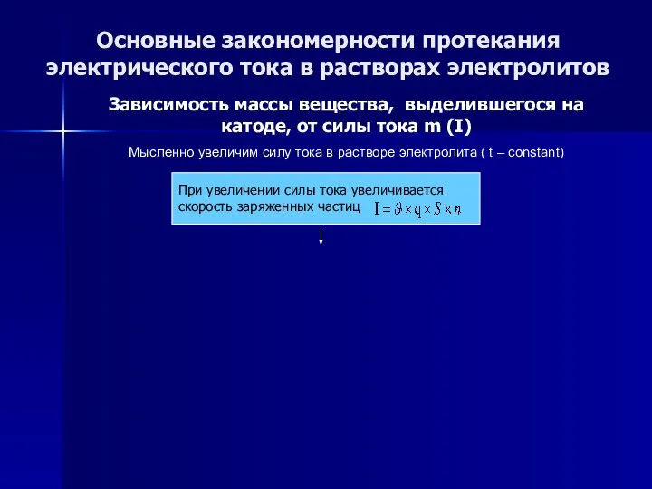 Основные закономерности протекания электрического тока в растворах электролитов Зависимость массы вещества,