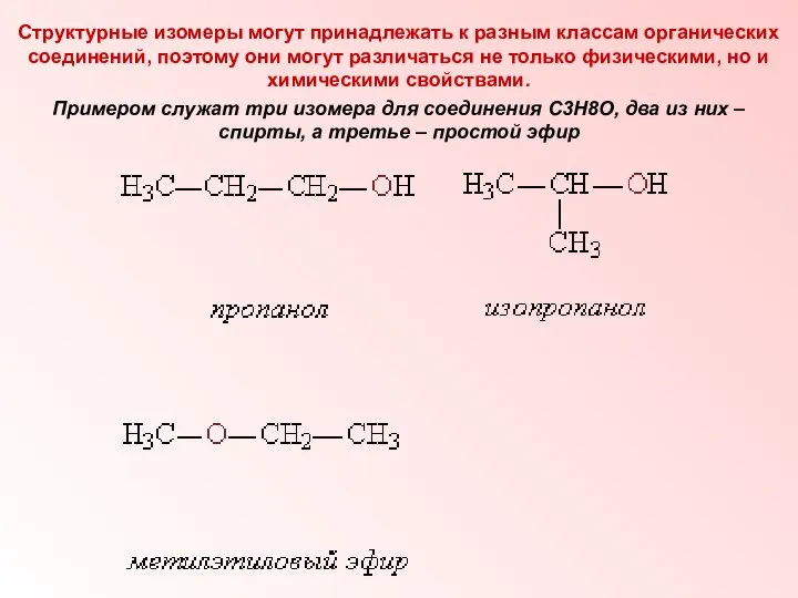 Структурные изомеры могут принадлежать к разным классам органических соединений, поэтому они