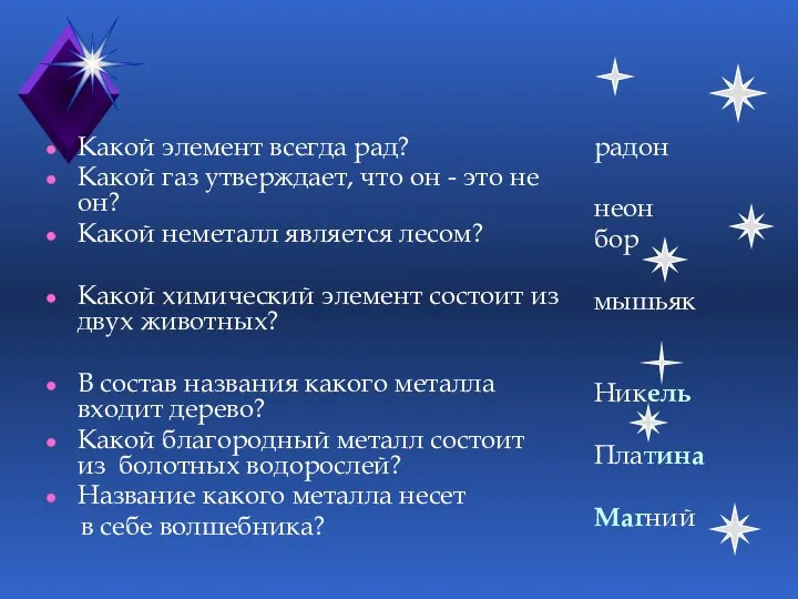 Какой элемент всегда рад? Какой газ утверждает, что он - это