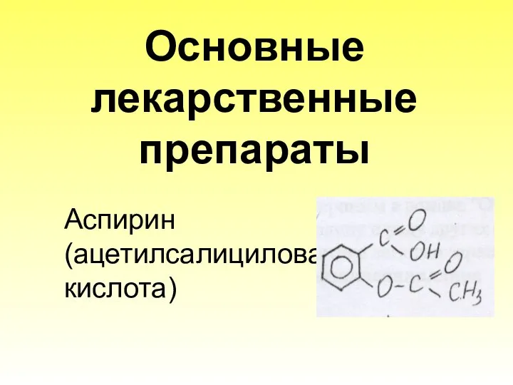 Основные лекарственные препараты Аспирин (ацетилсалициловая кислота)