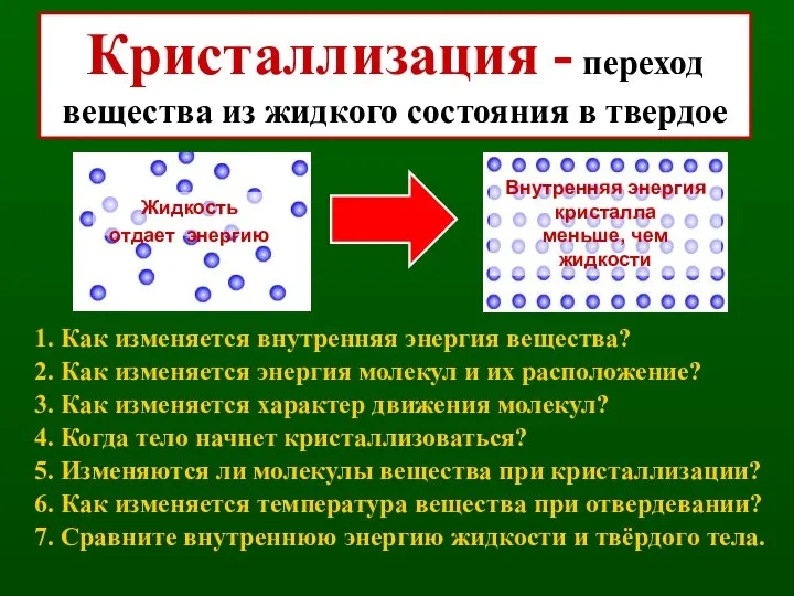 2. Как изменяется энергия молекул и их расположение? 1. Как изменяется