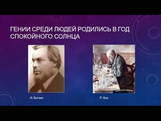 Гении среди людей родились в год спокойного солнца И. Боткин Р. Кох