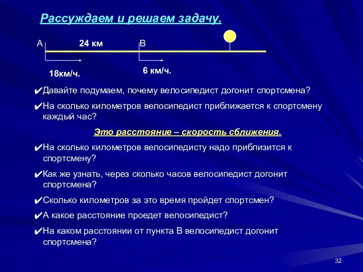 18км/ч. 6 км/ч. 24 км Рассуждаем и решаем задачу. Давайте подумаем,