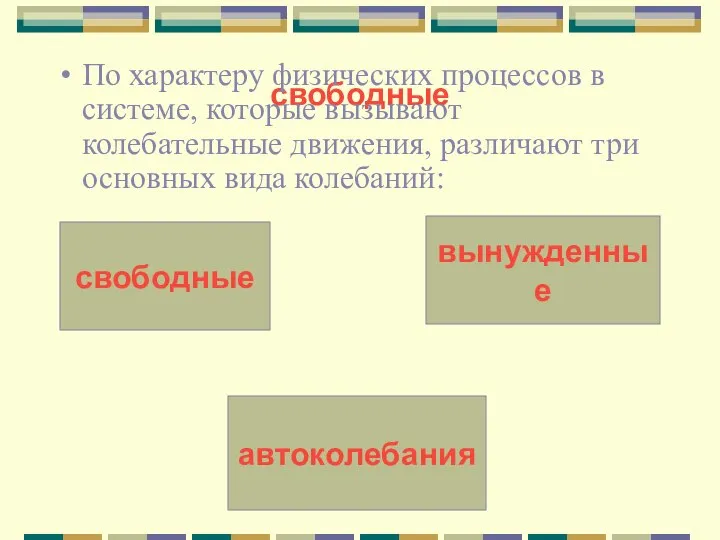 свободные По характеру физических процессов в системе, которые вызывают колебательные движения,