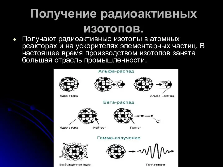 Получение радиоактивных изотопов. Получают радиоактивные изотопы в атомных реакторах и на