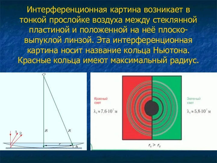 Интерференционная картина возникает в тонкой прослойке воздуха между стеклянной пластиной и