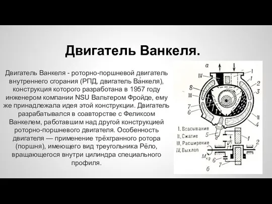 Двигатель Ванкеля. Двигатель Ванкеля - роторно-поршневой двигатель внутреннего сгорания (РПД, двигатель