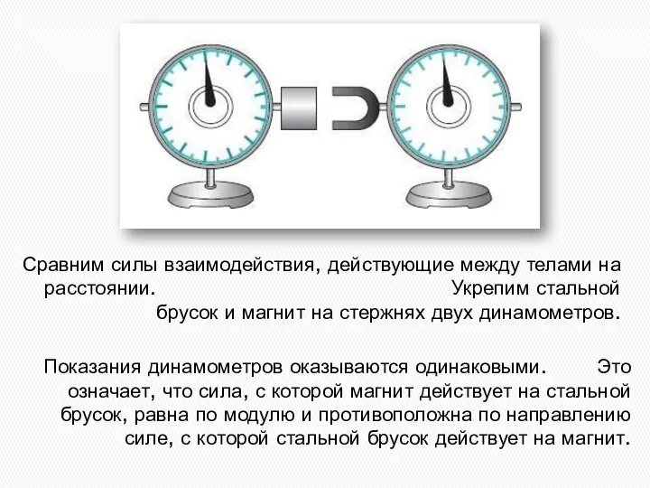 Сравним силы взаимодействия, действующие между телами на расстоянии. Укрепим стальной брусок