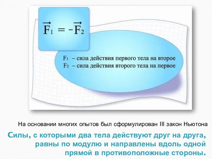 Cилы, с которыми два тела действуют друг на друга, равны по