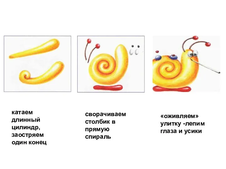 катаем длинный цилиндр, заостряем один конец сворачиваем столбик в прямую спираль