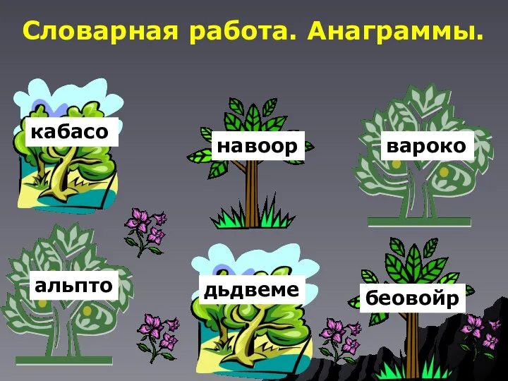 кабасо навоор вароко альпто беовойр дьдвеме Словарная работа. Анаграммы.