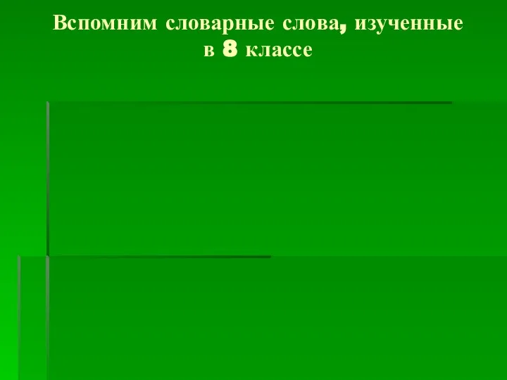 Вспомним словарные слова, изученные в 8 классе