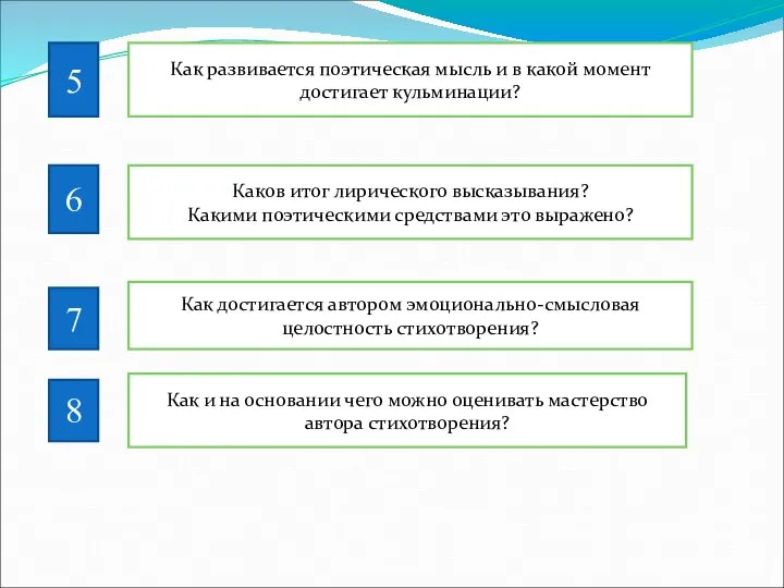 5 6 7 8 Как развивается поэтическая мысль и в какой