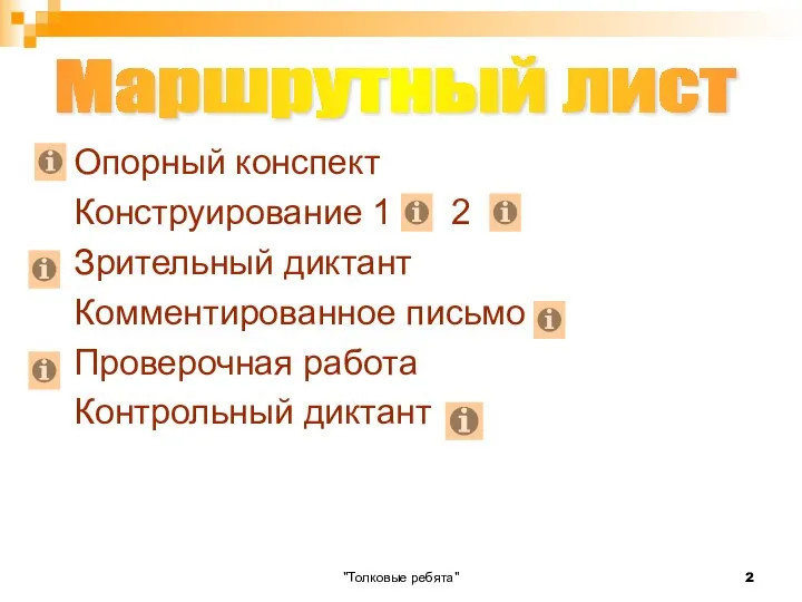 "Толковые ребята" Опорный конспект Конструирование 1 2 Зрительный диктант Комментированное письмо