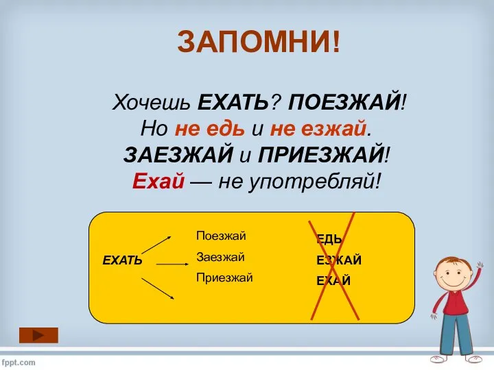 ЗАПОМНИ! Хочешь ЕХАТЬ? ПОЕЗЖАЙ! Но не едь и не езжай. ЗАЕЗЖАЙ