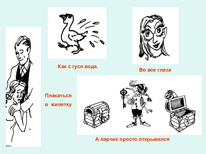 Как с гуся вода. Во все глаза Плакаться в жилетку А ларчик просто открывался