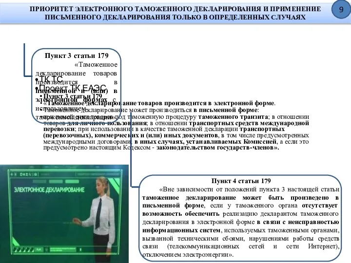 ПРИОРИТЕТ ЭЛЕКТРОННОГО ТАМОЖЕННОГО ДЕКЛАРИРОВАНИЯ И ПРИМЕНЕНИЕ ПИСЬМЕННОГО ДЕКЛАРИРОВАНИЯ ТОЛЬКО В ОПРЕДЕЛЕННЫХ