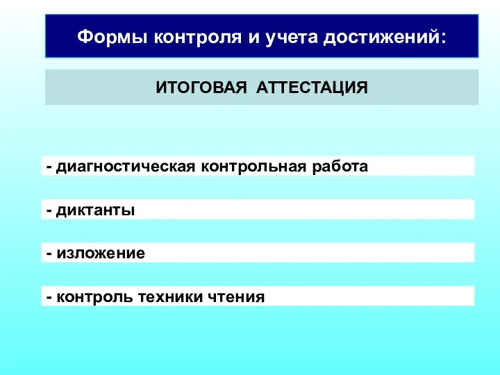 Формы контроля и учета достижений: ИТОГОВАЯ АТТЕСТАЦИЯ - диагностическая контрольная работа