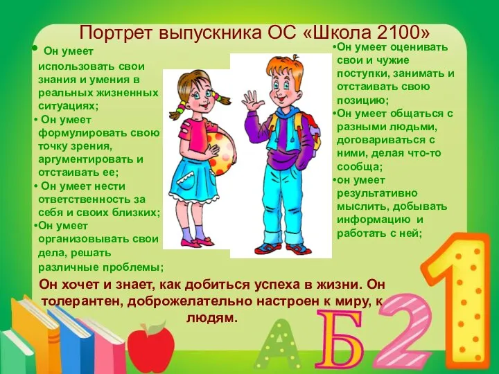 Портрет выпускника ОС «Школа 2100» Он умеет использовать свои знания и